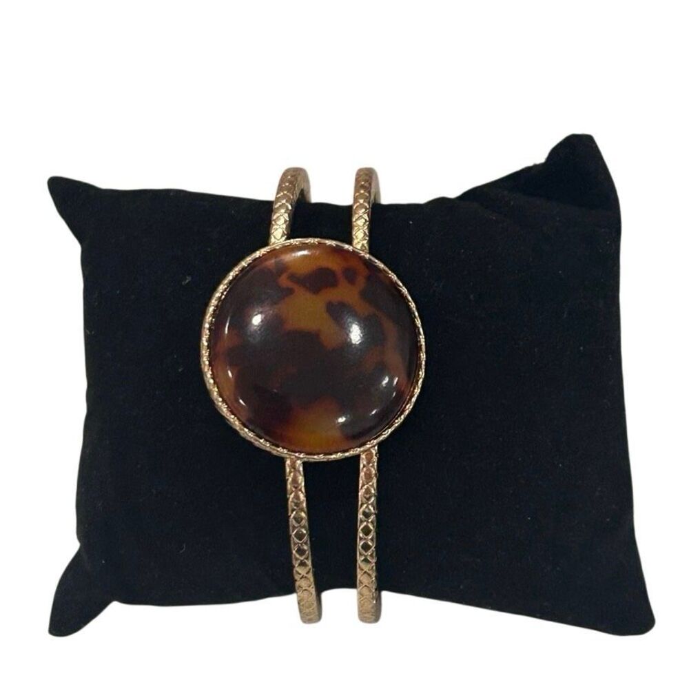 Vtg Hinge Clamper Bracelet Women's Sz 6.5 Gold-tone Finish Faux Tortoise Shell